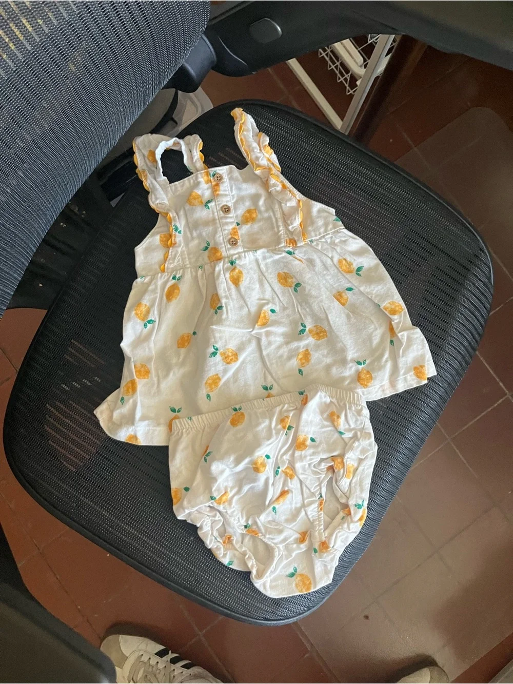 Cotton Baby Lemon Print Top & Bloomers Set - White